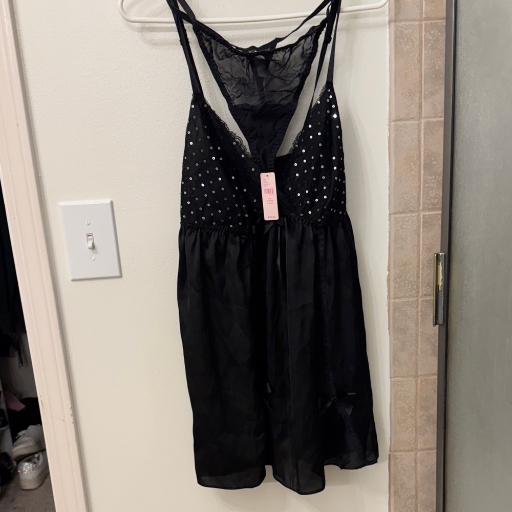 Cacique Black Sheer Chemise with Studded Detail
